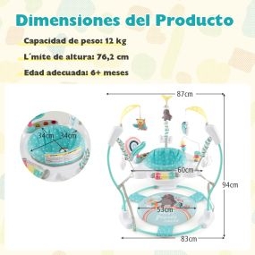 Centro de Actividades de Rebote para Bebés de 6+ Meses con Luces Sonido Altura Ajustable Juguetes Interactivos y Bandeja de Música Azul
