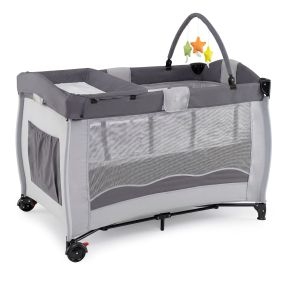 Cuna de viaje 4 en 1 para bebé plegable con cambiador, ruedas y bolsa de transporte, gris, 127 x 74 x 90,5 cm