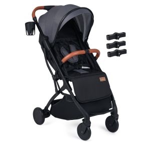 Silla de paseo plegable ligera gris con respaldo, capota, reposapiés, cubrelluvia y cesta 0-36 meses