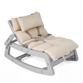 Silla mecedora para niños con respaldo ajustable, cojín extraíble lavable y arnés de seguridad gris