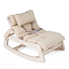 Silla mecedora para niños con respaldo ajustable, cojín extraíble lavable y arnés de seguridad beige
