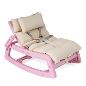 Silla mecedora para niños con respaldo ajustable, cojín lavable y arnés de seguridad rosa