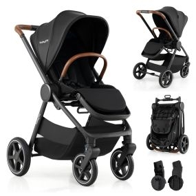 Cochecito para bebés todo terreno plegable con amortiguación y adaptadores para asiento de coche negro 87,5 x 57 x 104 cm para 0-48 meses