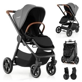 Cochecito para bebés multifunción plegable con suspensión y adaptadores, gris, 87,5 x 57 x 104 cm