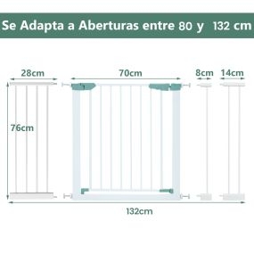 Barrera de Seguridad para Niño de 80-132cm Puerta de Seguridad para Bebé con Extensiones y Kits de Montaje para Escaleras Blanco