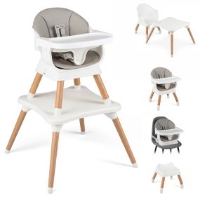 Trona Evolutiva 9 en 1 con Bandeja Extraíble Apta Lavavajillas Patas Madera Maciza Cinturón 5 Puntos Cojín Asiento Convertible Blanco