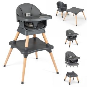 Trona Evolutiva 9 en 1 con Bandeja Extraíble Apta Lavavajillas Patas Madera Maciza Cinturón 5 Puntos Cojín Asiento Convertible Gris Oscuro
