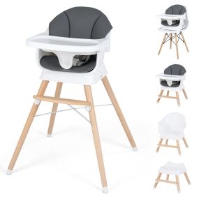 Trona Evolutiva para Bebés con Bandeja y Cojín Desmontables Arnés 5 Puntos Patas Madera Taburete Portátil para 6-36 Meses Blanco