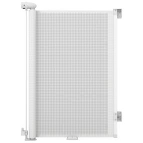 Puerta de Seguridad Retráctil para Bebé con Bloqueo Firme Auto Enrollable Transparente para Todas Las Zonas de Paso 150 x 97 x 6,5 cm Blanco