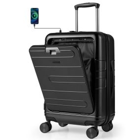 Maleta de Cabina Extensible con Candado TSA Ruedas Giratorias Puerto USB y Tipo C Aprobada por Compañías Aéreas 37 x 25,5 x 56 cm Negro