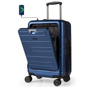 Maleta de Cabina Extensible con Candado TSA Ruedas Giratorias USB y Tipo C Aprobada por Compañías Aéreas 37 x 25,5 x 56 cm Azul Oscuro