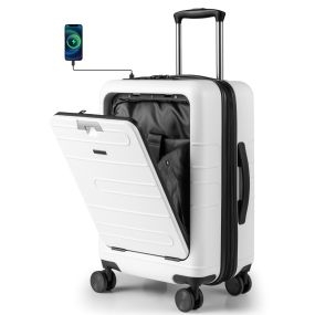 Maleta de Cabina Extensible con Candado TSA Ruedas Giratorias Puerto USB y Tipo C Aprobada por Compañías Aéreas 37 x 25,5 x 56 cm Blanco