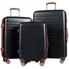 Set de Equipaje de 3 Piezas Juego de Maletas Rígidas con Cerradura TSA Manijas Telescópicas de Aluminio y Ruedas Giratorias Maleta Negro
