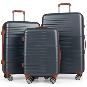 Set de Equipaje de 3 Piezas Juego de Maletas Rígidas con Cerradura TSA Manijas Telescópicas de Aluminio y Ruedas Giratorias Maleta Gris