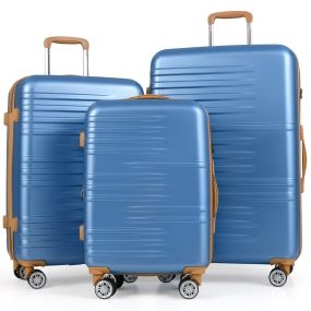 Set de Equipaje de 3 Piezas Juego de Maletas Rígidas con Cerradura TSA Manijas Telescópicas de Aluminio y Ruedas Giratorias Maleta Azul