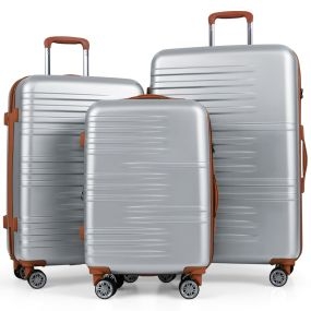 Set de Equipaje de 3 Piezas Juego de Maletas Rígidas con Cerradura TSA Manijas Telescópicas de Aluminio y Ruedas Giratorias Maleta Plata