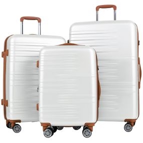 Set de Equipaje de 3 Piezas Juego de Maletas Rígidas con Cerradura TSA Manijas Telescópicas de Aluminio y Ruedas Giratorias Maleta Blanco