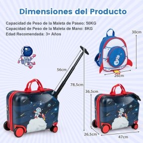 Juego de Equipaje para Niños de 2 Piezas Maleta Montable y Mochila con Ruedas Cáscara Dura Impermeable Rodante de Viaje Negro