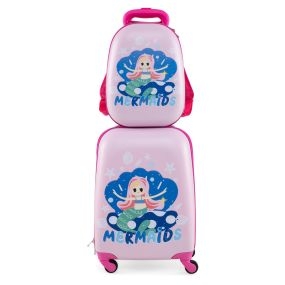 Juego de 2 Equipajes de Mano con Ruedas Maleta y Mochila de Casco Duro Rodantes para Niños Mayores de 3 Años Rosa