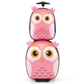 Juego de Maleta para Niños 2 Piezas Equipaje de Viaje 40 cm con Mochila 30 cm Rodante Ligero Portátil Aprobado por Aerolíneas Rosa