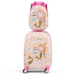 Juego de Mochila y Maleta de Viaje Infantil Juego de Equipaje de Cabina de Sirena con Ruedas para Niños con Manija Ajustable