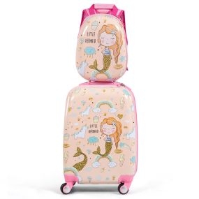 Juego de Mochila y Maleta de Viaje Infantil Juego de Equipaje de Cabina de Sirena con Ruedas para Niños con Manija Ajustable