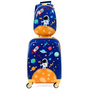 12"+18" Astronauta Equipaje Infantil Juego de Maleta y Mochila para Niños con Manija Ajustable Conjunto de Equipaje de Viaje