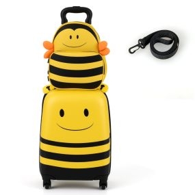 Conjunto de Equipaje para Niños de 2 Piezas con Mochila de Abeja y Maleta con Ruedas para Niños Mayores de 3 Años Amarillo