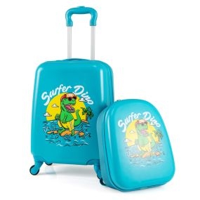 Juego de Equipaje para Niños de 2 Piezas con Ruedas Giratorias Maleta de Cabina de 17" y Mochila Rígida de 13" Maleta Azul