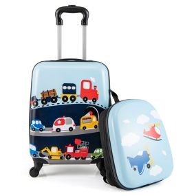 Juego de equipaje para niños 2 piezas con ruedas giratorias maleta de cabina 17" y mochila rígida 13" azul celeste