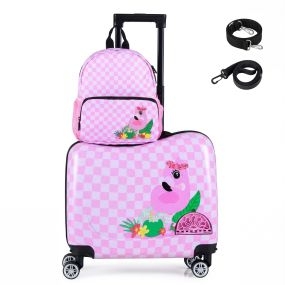 Juego de Equipaje Infantil de 2 Piezas con Ruedas Giratorias Maleta de 47 cm para Montar y Llevar Correa Anti-pérdida Flamencos