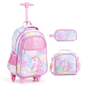 Mochila con ruedas infantil 3 piezas estampado unicornio multicolor para niñas mayores de 3 años