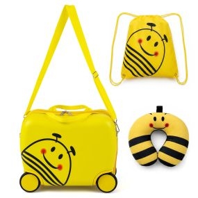 Maleta correpasillos infantil abeja con mochila y almohada 40 x 21 x 33 cm amarillo