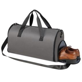 Bolsa de deporte 2 en 1 con compartimento para zapatos, correa ajustable, impermeable, gris