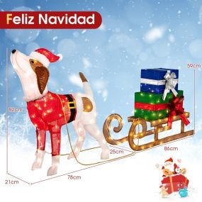 Conjunto de Decoración Navideña Iluminada con Perro y Trineo y Pingüinos en Tobogán con 170 y 130 Luces LED para Jardín