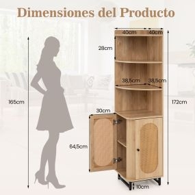 Conjunto de Armario Esquinero y Armario Estrecho de Ratán PE con Puertas Estantes Cajón y Patas Ajustables Natural