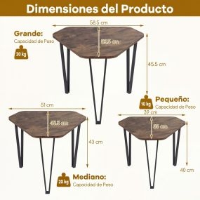 Conjunto de 3 Mesas de Centro Apilables y Mesa Consola con Cajones de Tela y Estantes Estilo Industrial Marrón Rústico