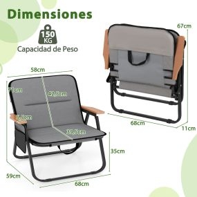 Conjunto de Sillas de Camping Plegables y Mesa Plegable de Madera de Pino con Bolsas de Transporte para 4-6 Personas Gris y Café