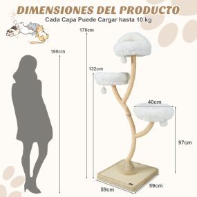 Conjunto de Torre para Gatos de Metal y Árbol de Madera Maciza 178 cm y 124 cm con Rascadores de Sisal y Plataformas