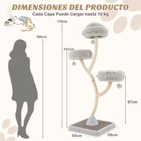 Conjunto de Torre para Gatos de Metal de 178 cm y Árbol para Gatos de Madera Maciza de 124 cm con Rascadores de Sisal y Yute Gris