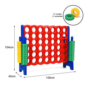 Conjunto de 4 en Raya Gigante y Lanzamiento de Aros de Madera Portátil para Niños y Adultos Ideal para Fiestas y Jardín