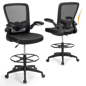 Silla de escritorio giratoria con respaldo alto, reposapiés, altura ajustable, negro 68 x 68 x 128 cm