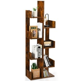 Estantería en Forma de Árbol con 8 Estantes Dispositivo Antivuelco Librería Organizador para Salón Dormitorio 50 x 25 x 145 cm Café