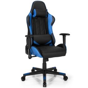 Silla gaming giratoria ergonómica reclinable regulable estilo carrera azul y negro