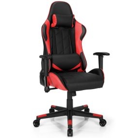 Silla gaming giratoria ergonómica reclinable regulable estilo carrera rojo y negro con cojín lumbar