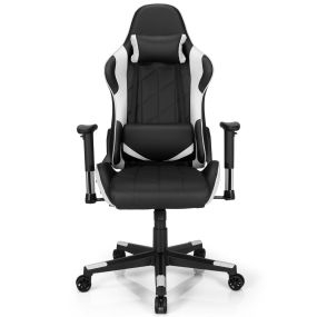 Silla gaming giratoria ergonómica reclinable regulable estilo carrera blanco y negro