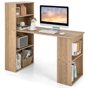 Escritorio de computadora con estantería de almacenamiento reversible 122 x 51 x 122 cm natural
