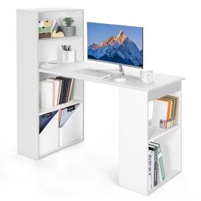 Escritorio de computadora con estantería de almacenamiento reversible 122 x 51 x 122 cm blanco