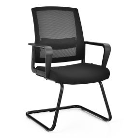 Silla de conferencia de oficina trineo respaldo ergonómico de red asiento acolchado soporte lumbar regulable negro 60 x 54,5 x 94 cm