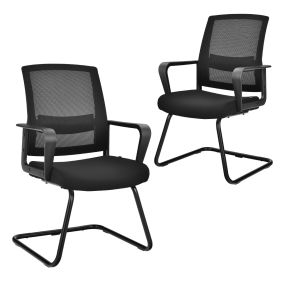 2 sillas de conferencia de oficina forma trineo respaldo ergonómico de red asiento acolchado negro 60 x 54,5 x 94 cm